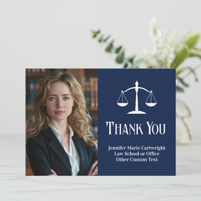 Navy Blue Law Office Custom Lawyer Thank You Card (Standing Front)