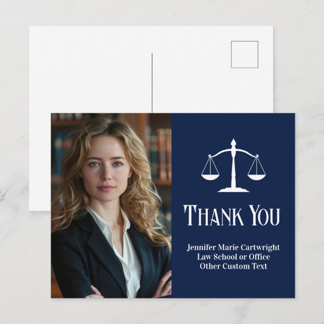 Navy Blue Law Office Custom Lawyer Thank You Postcard (Front/Back)