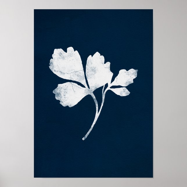 Navy blue leaf art poster (Front)