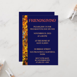 Navy Blue & Leaves Thanksgiving Friends Giving  Invitation