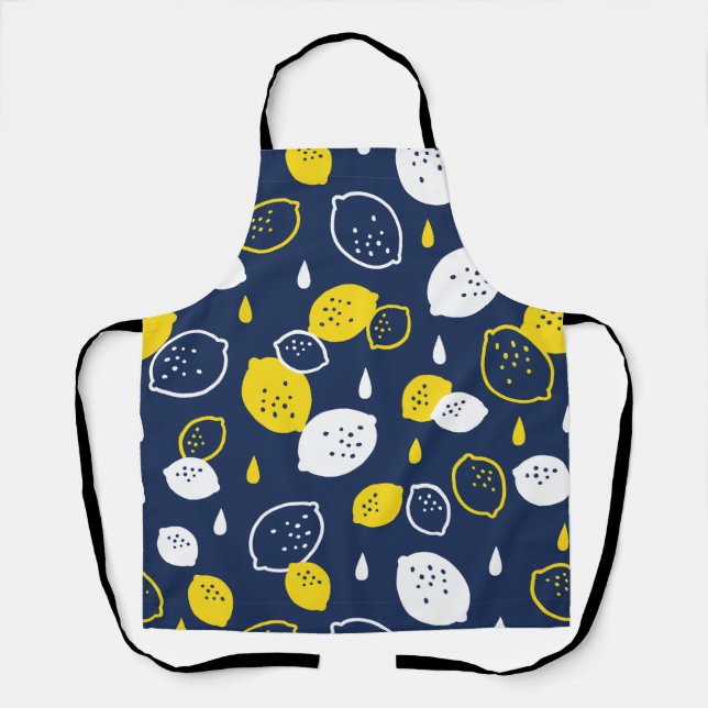  Navy Blue Lemon Art – Refreshing Citrus Design Apron (Front)