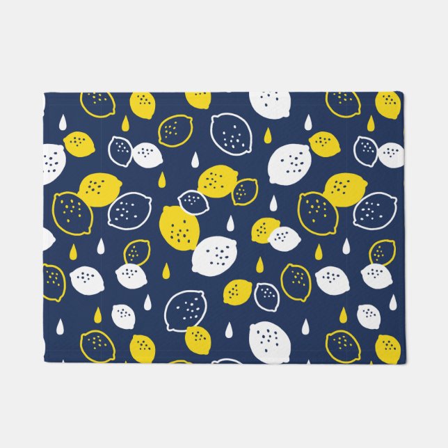  Navy Blue Lemon Art – Refreshing Citrus Design Doormat (Front)
