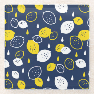Navy Blue Lemon Art – Refreshing Citrus Design Glass Coaster