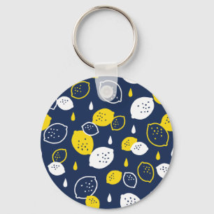 Navy Blue Lemon Art – Refreshing Citrus Design Key Ring