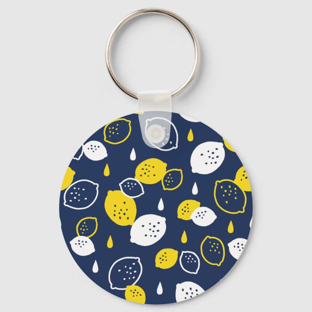  Navy Blue Lemon Art – Refreshing Citrus Design Key Ring (Front)