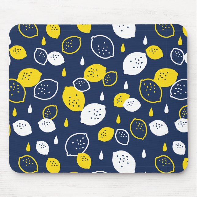  Navy Blue Lemon Art – Refreshing Citrus Design Mouse Mat (Front)