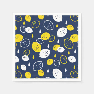  Navy Blue Lemon Art – Refreshing Citrus Design Napkin