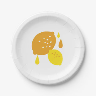 Navy Blue Lemon Art – Refreshing Citrus Design Paper Plate
