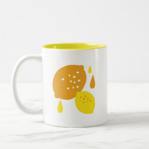 Navy Blue Lemon Art – Refreshing Citrus Design Two-Tone Coffee Mug
