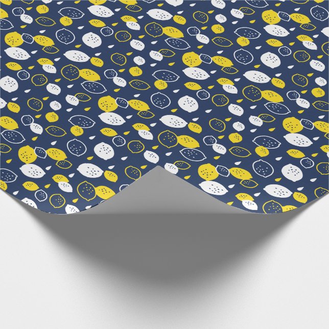  Navy Blue Lemon Art – Refreshing Citrus Design Wrapping Paper (Corner)