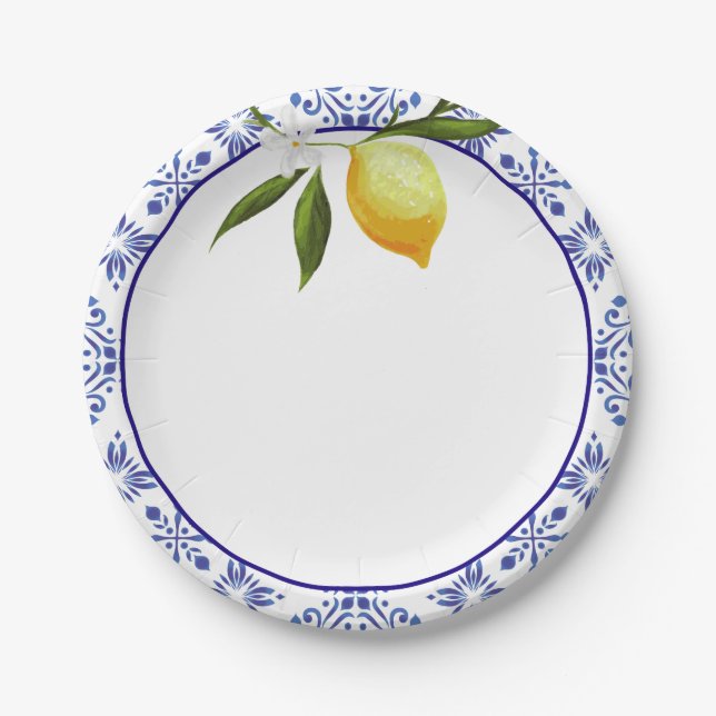 Navy Blue & Lemon Paper Plate (Front)