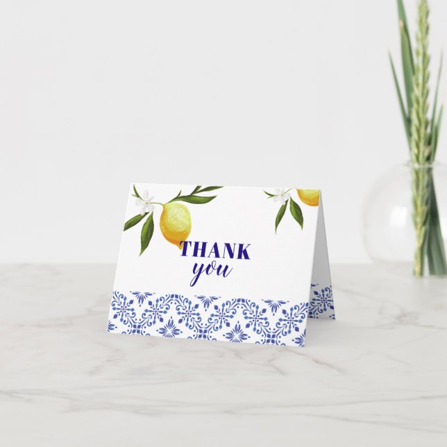 Navy blue & lemon watercolor thank you card (Front)