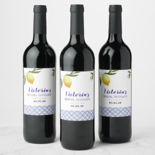 Navy Blue & Lemons bridal shower favour Wine Label