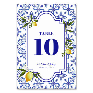 Navy blue & lemons wedding shower table number