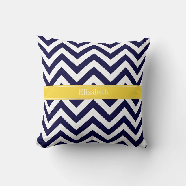 Navy Blue Lg Chevron Pineapple Name Monogram Cushion (Front)