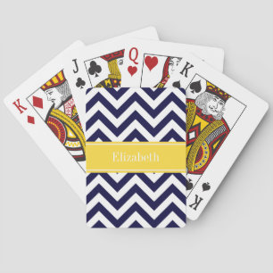 Navy Blue Lg Chevron Pineapple Name Monogram Playing Cards