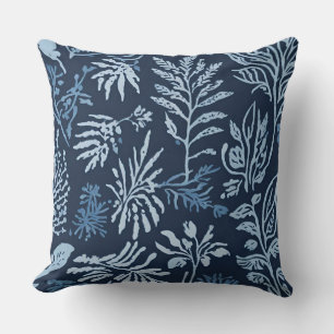 Navy Blue Light Blue Botanical Print Cushion