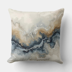 Navy Blue Light Blue Brown Grey Modern Abstract Cushion