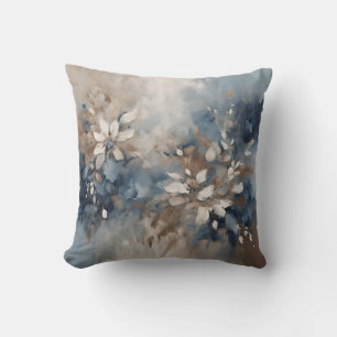 Navy Blue Light Blue Brown Modern Floral Cushion