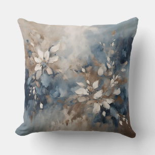 Navy Blue Light Blue Brown Modern Floral Cushion