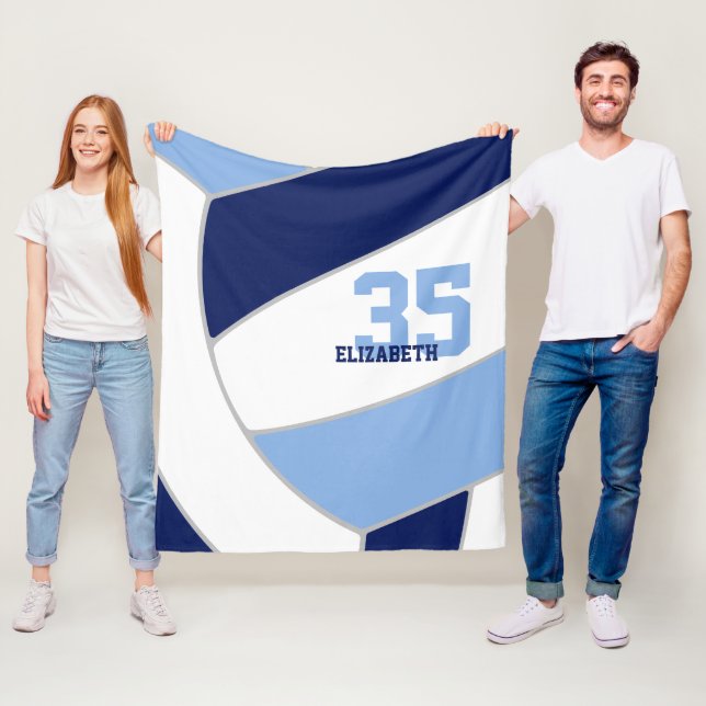 navy blue light blue ginormous volleyball fleece blanket (In Situ)