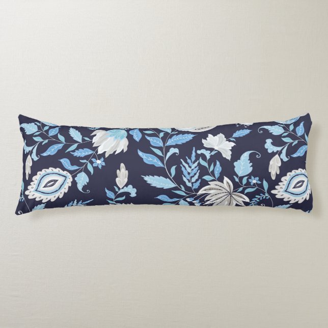 Navy Blue & Light Blue Mandala Print Body Pillow (Front)