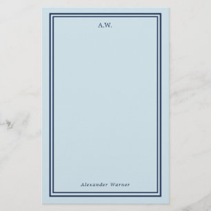 Navy Blue Light Blue Monogrammed Stationery