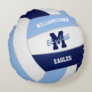 navy blue light blue volleyball team colours round cushion