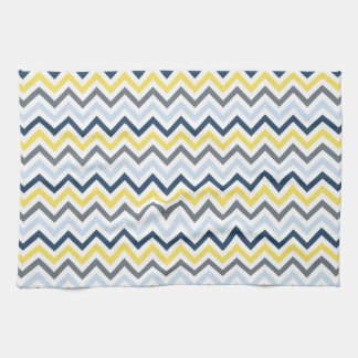 Navy Blue, Light Blue, Yellow, and Grey Chevron Tea Towel