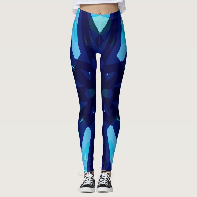 Navy Blue Light Pattern Yoga Gym Fitness Exercise Leggings (Front)