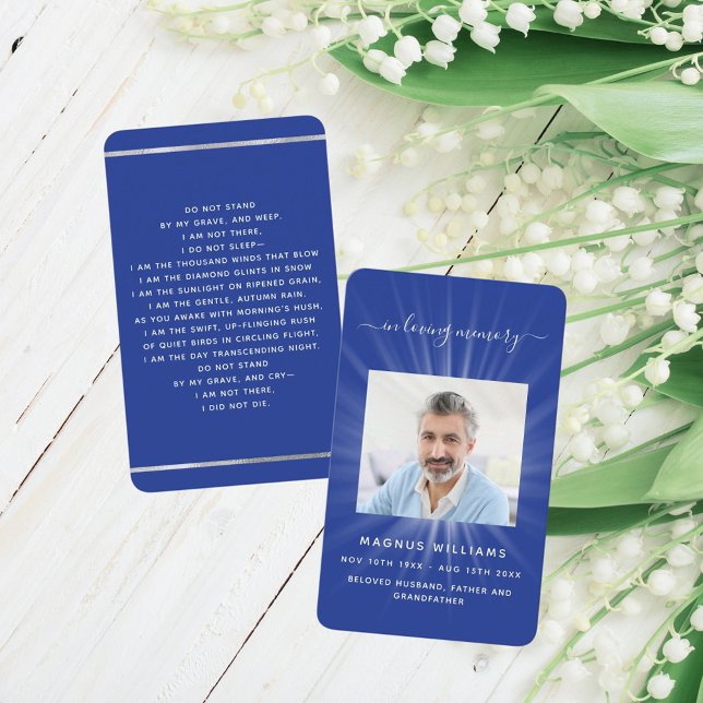 Navy blue light photo funeral prayer card (Creator Uploaded)