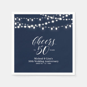 Navy Blue Lights Classic Wedding Anniversary Napkin