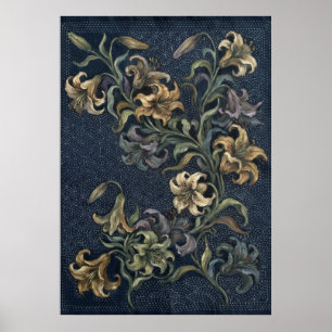 Navy Blue Lily Floral Poster