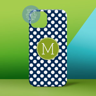 Navy Blue & Lime Green Polka Dots Custom Monogram Case-Mate iPhone Case