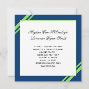 Navy Blue Lime Green Stripes Post Wedding Invitation