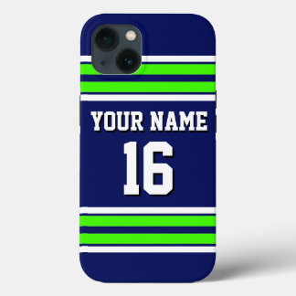 Navy Blue Lime Grn Team Jersey Custom Number Name iPhone 13 Case