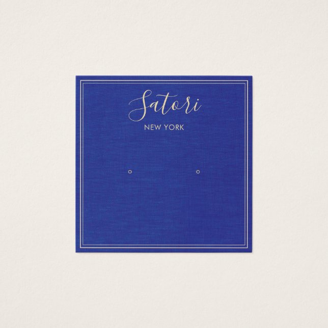 Navy Blue Linen Signature Stud Earring Display (Front)