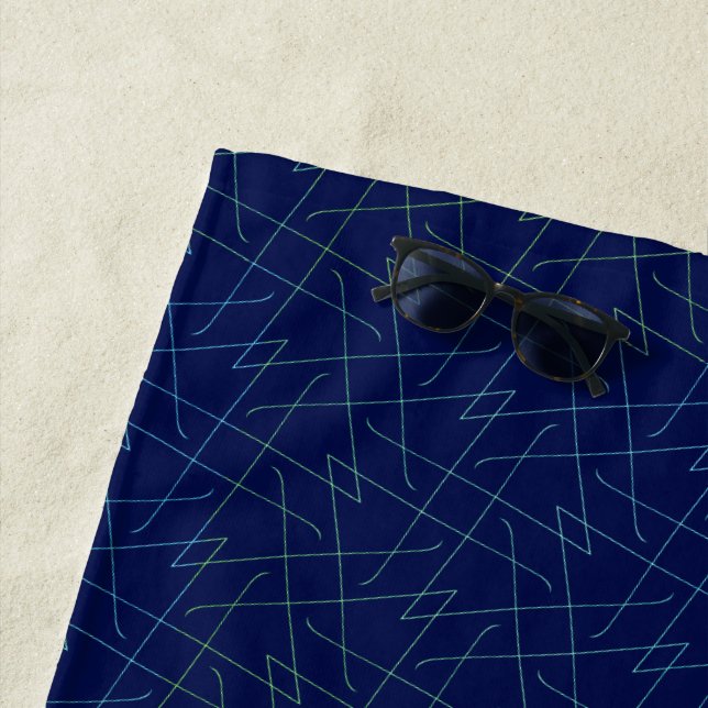 Navy Blue Lines Simple Pattern Abstract Geometric Beach Towel (In Situ)