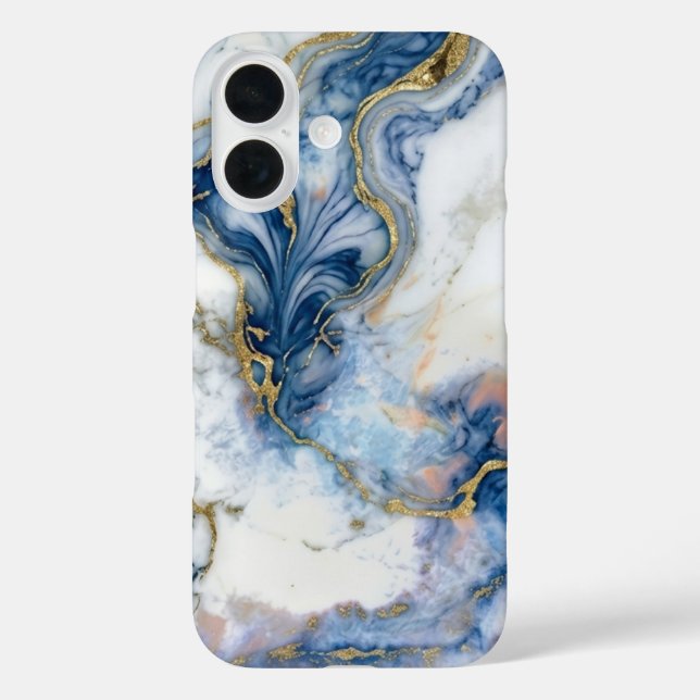 Navy Blue & Liquid Gold Marble Case | iPhone 16 (Back)
