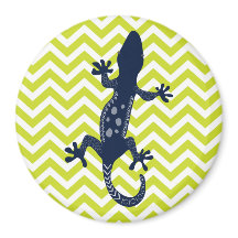 Navy Blue Lizard on Green Chevron Stripe Pattern