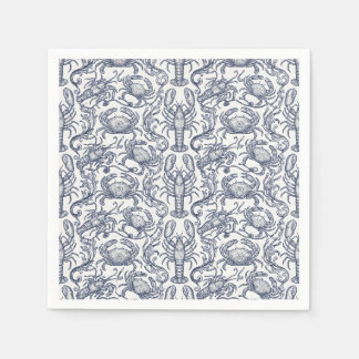 Navy Blue Lobster Toile - Coastal Grandmother Crus Napkin