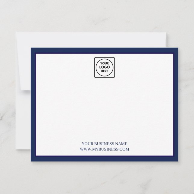 Navy Blue Logo Company Name Note Card (Front)