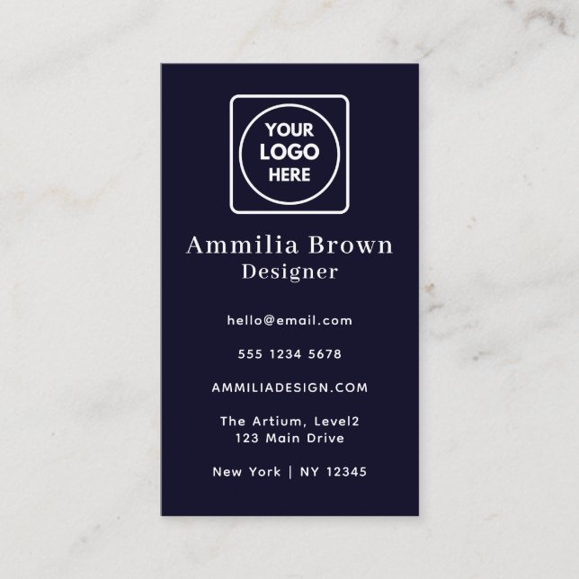 Navy Blue Logo | Corporate Minimalist Vertical  Business Card (Front)