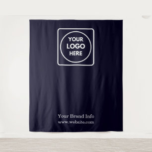 Navy Blue Logo   Custom Step & Repeat Branding Tapestry