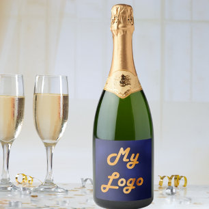 Navy blue logo image business sparkling wine label