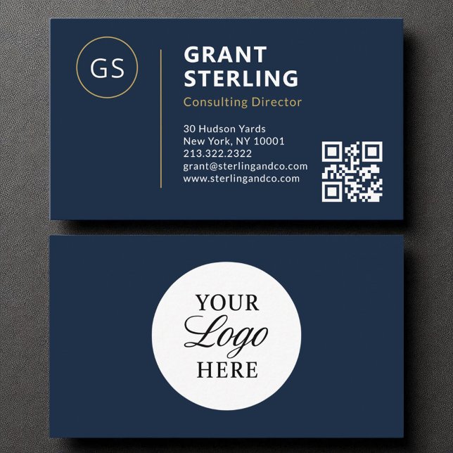 Navy Blue Logo Minimalist Professional QR Code  Business Card (Creator Uploaded)
