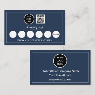 Navy Blue Logo Modern Business Reward Punch Loyalty Card