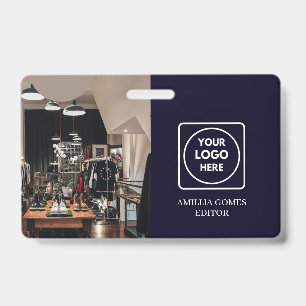 Navy Blue Logo   Modern Trendy Employee Design ID Badge