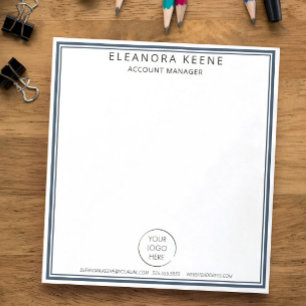 Navy Blue Logo, Name, and Contact Info Business Notepad