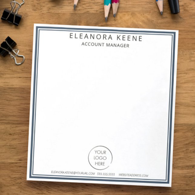 Navy Blue Logo, Name, and Contact Info Business Notepad (Creator Uploaded)